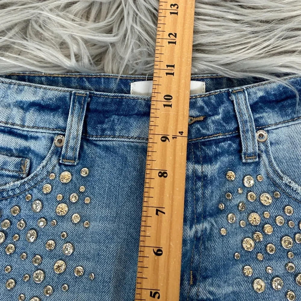 Pistola Rhinestone Crystal‎ Studded Cutoff Sz 27 Denim Blue Boho Festival Hippie